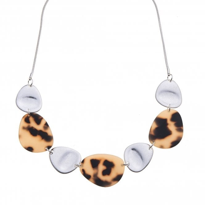 Statement Irregular Disc & Leopard Print Acrylic Silver Plated Necklace