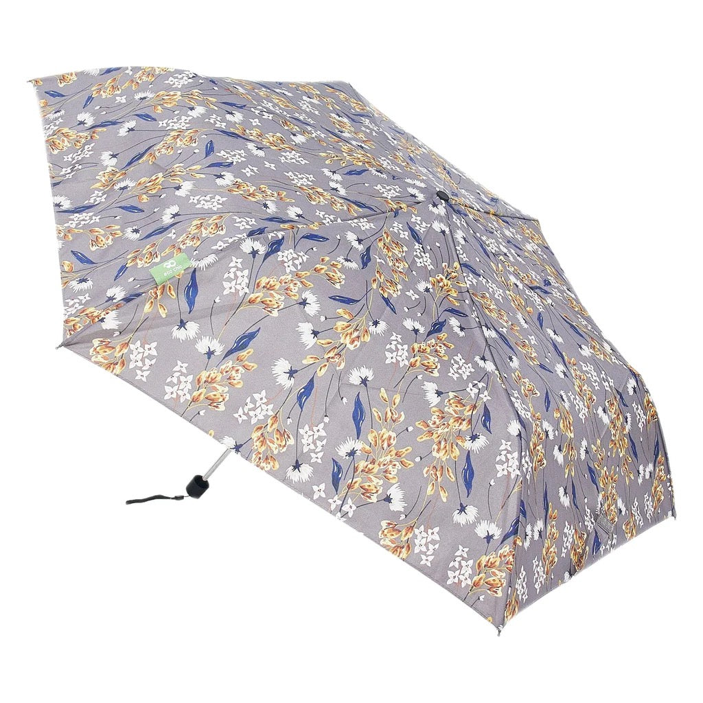 Eco Chic Foldable Mini Umbrella -Flowers Print - Grey