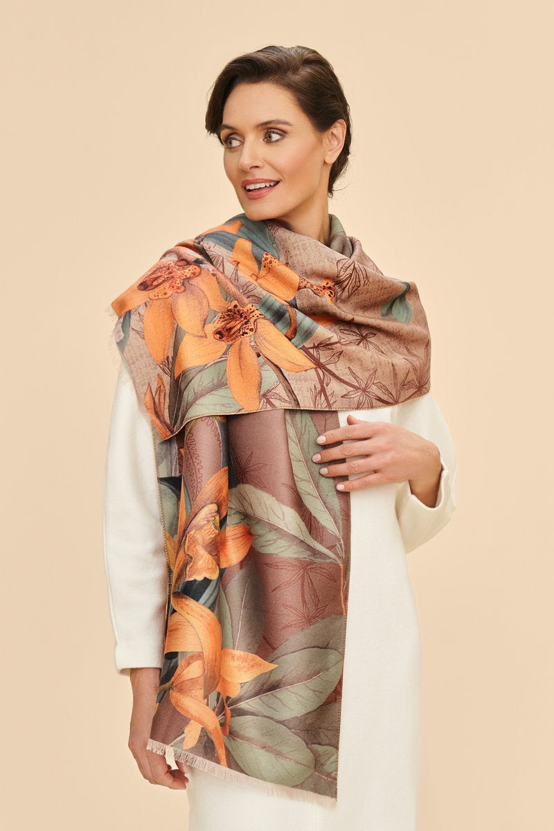 Powder Botany Bliss Luxury Print Scarf- Chocolate