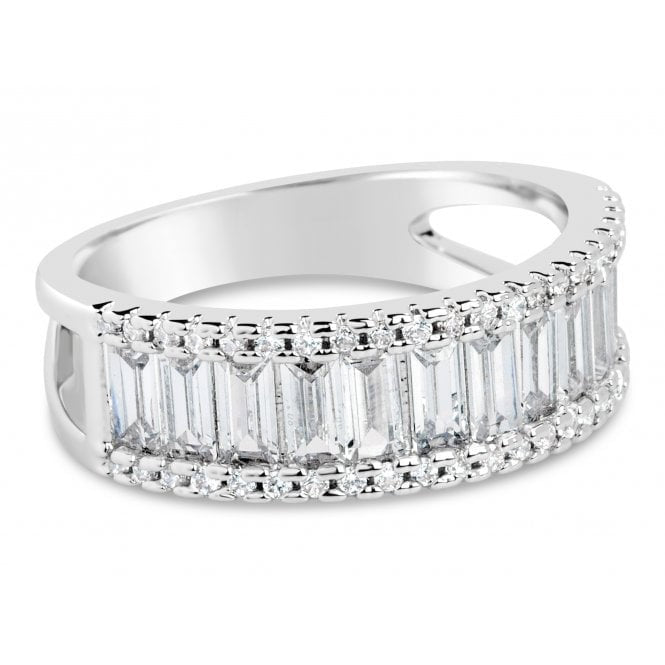 Crystal Baguette Rhodium Plated Ring