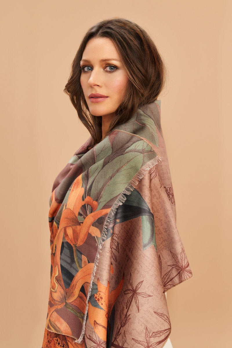 Powder Botany Bliss Luxury Print Scarf- Chocolate