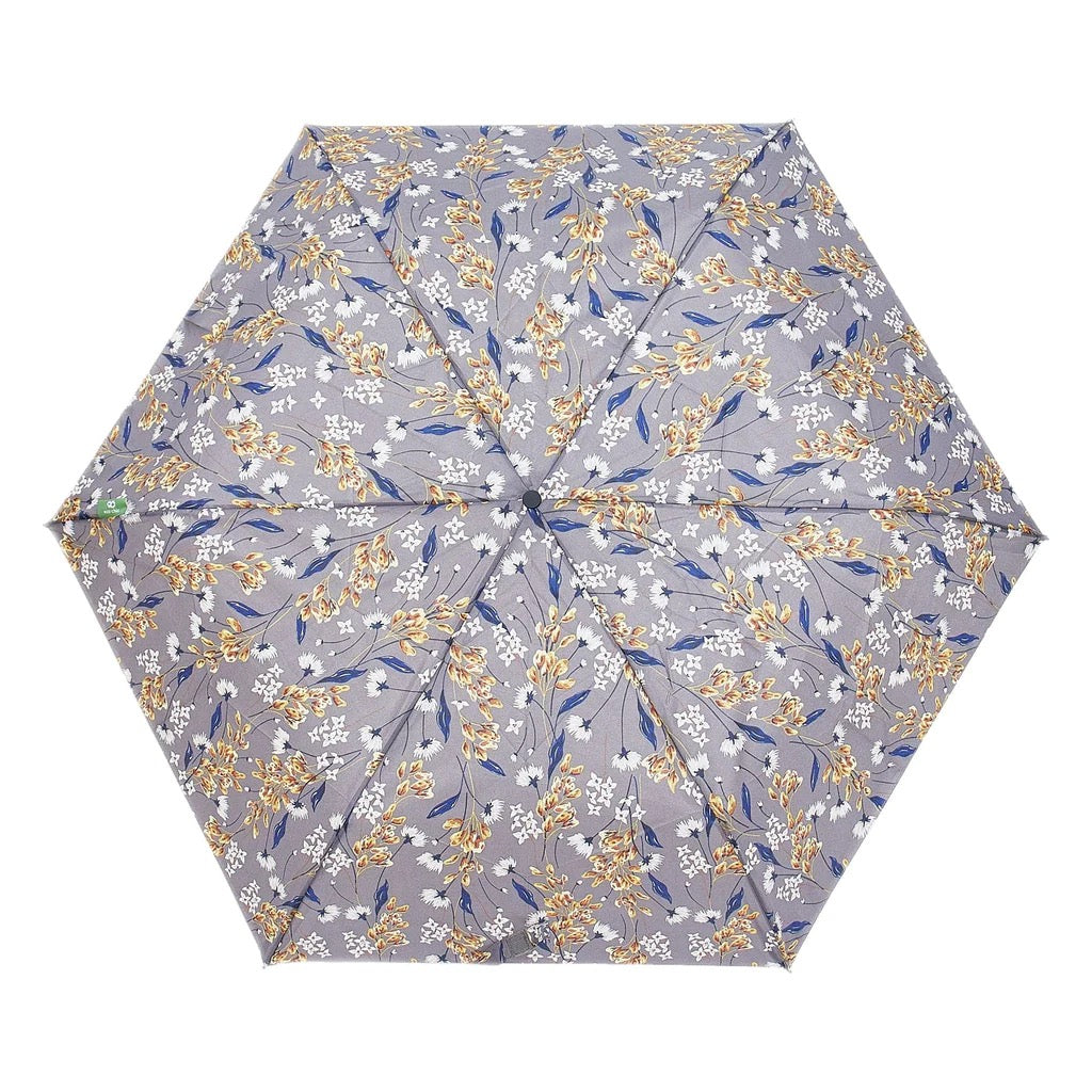 Eco Chic Foldable Mini Umbrella -Flowers Print - Grey