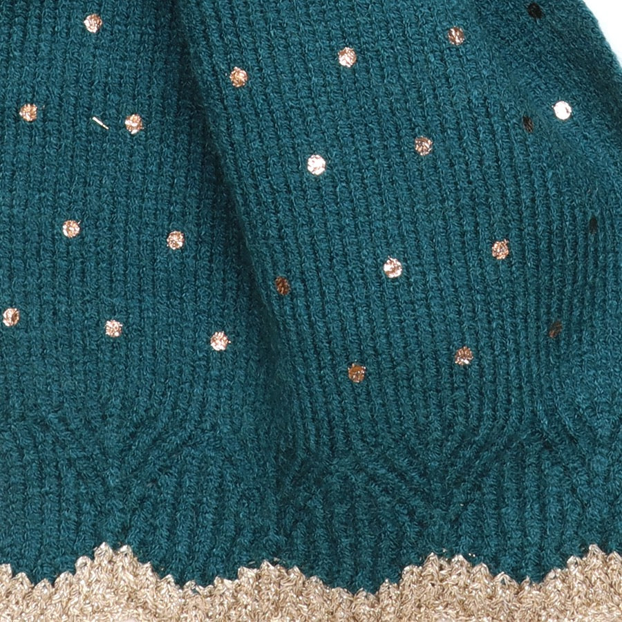POM - Yasmin - Teal Metallic Spot - Knit Pull Through Crossover Scarf