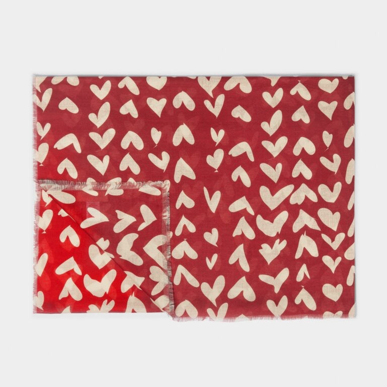 Katie Loxton Print Scarf - Abstract Heart - Garnet Red & Nude Pink