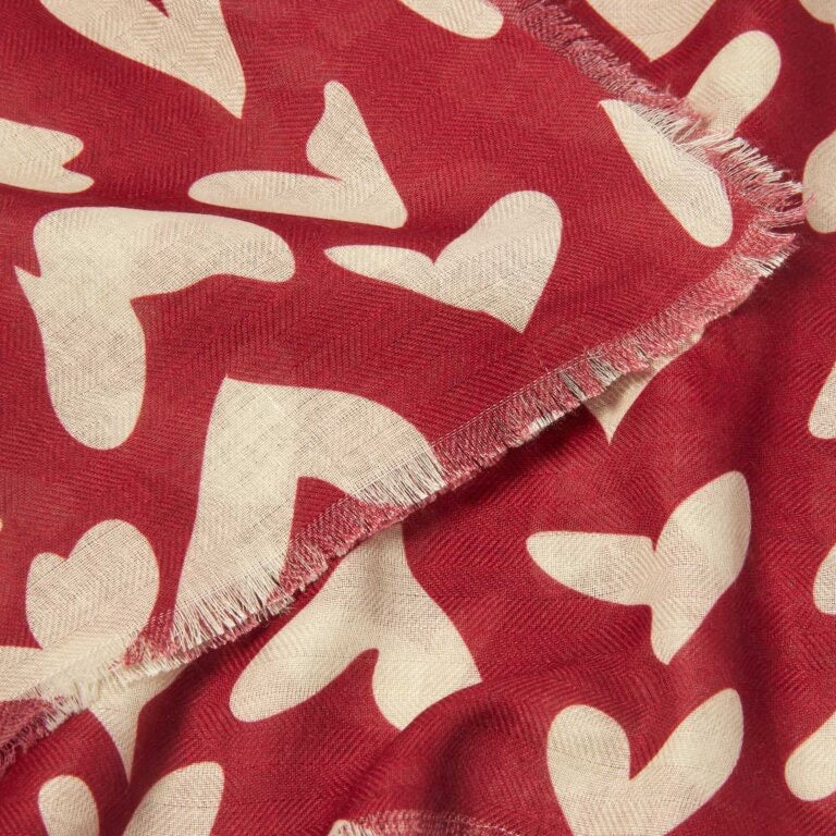 Katie Loxton Print Scarf - Abstract Heart - Garnet Red & Nude Pink