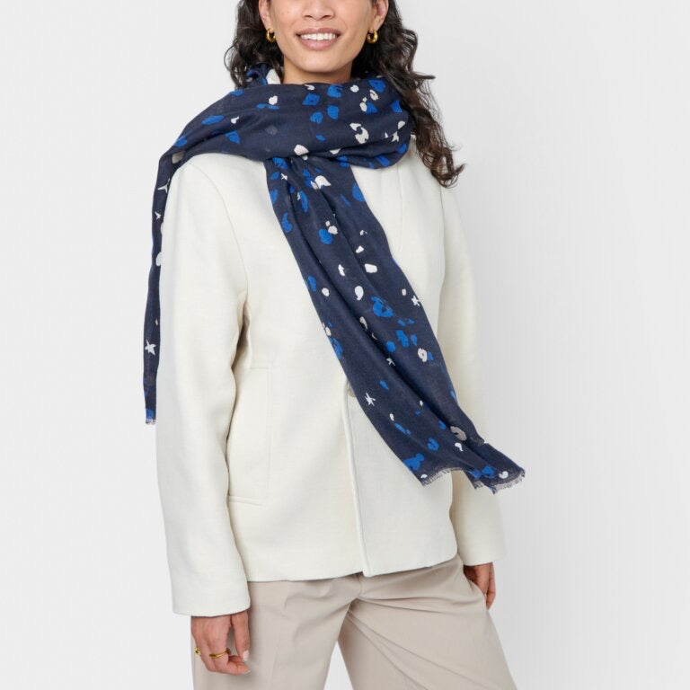 Katie Loxton Foil Print Scarf - Confetti Star - Navy/White/Silver