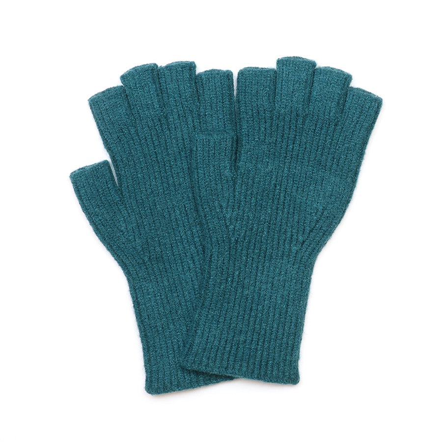 POM - Yasmin - Fine Rib Knit Plain Fingerless Gloves - Teal