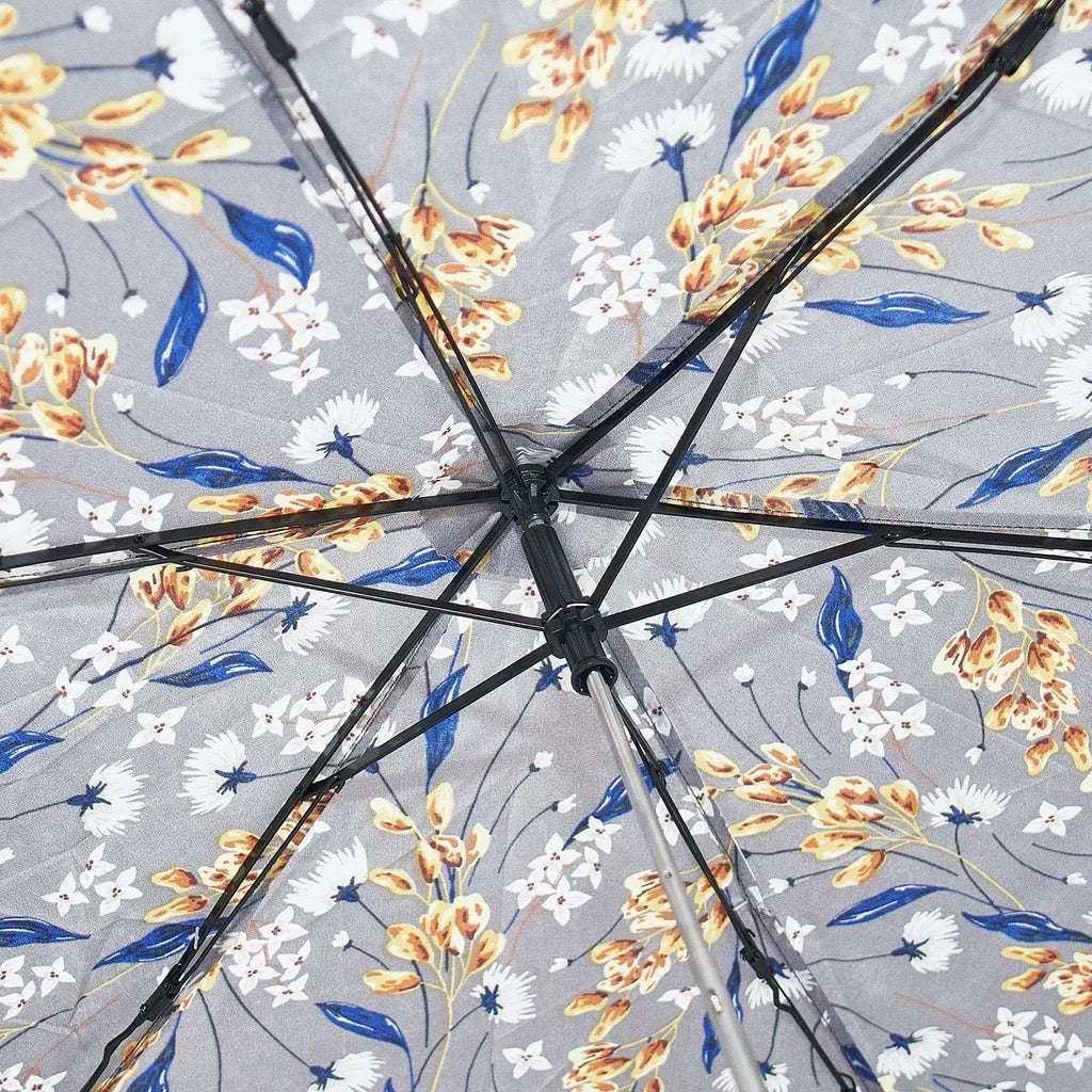 Eco Chic Foldable Mini Umbrella -Flowers Print - Grey