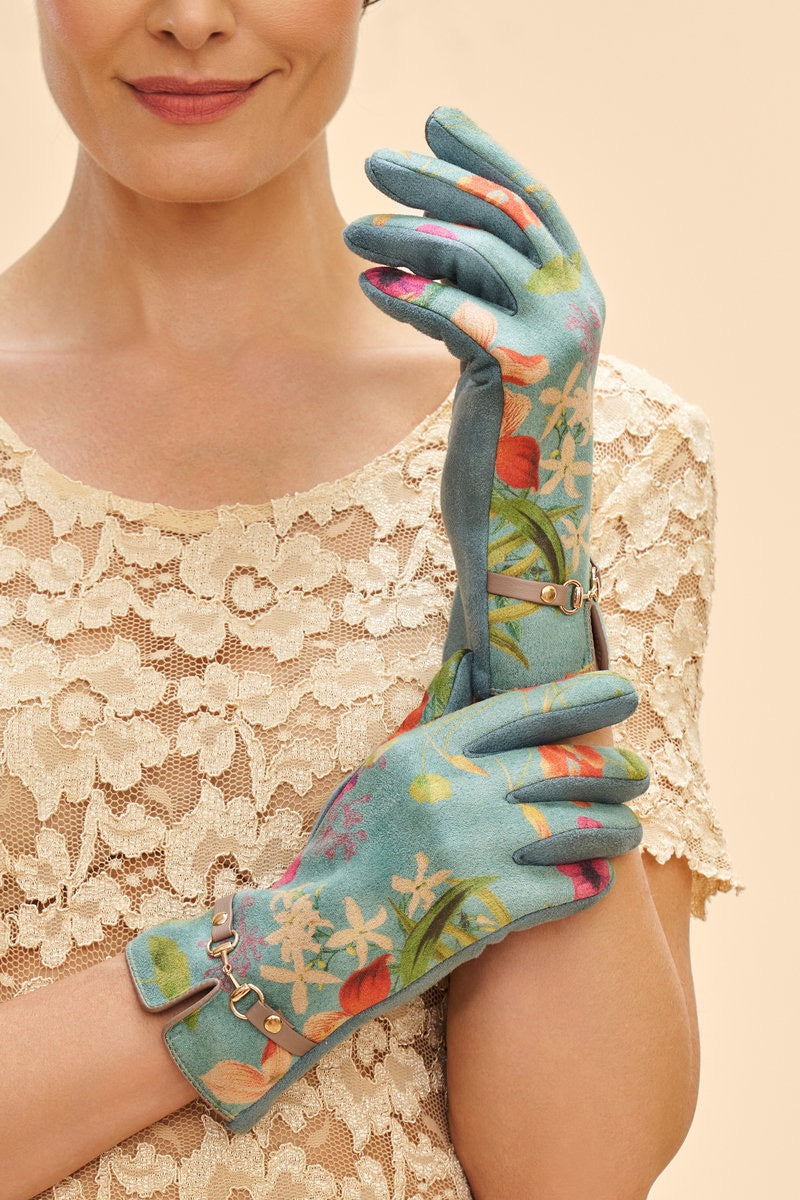 Powder Kylie Faux Suede Gloves - Hummingbird at Dusk - Turquoise