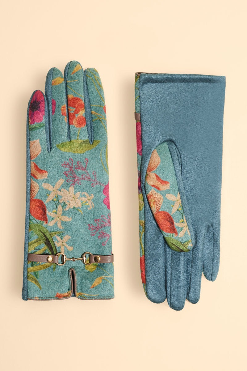 Powder Kylie Faux Suede Gloves - Hummingbird at Dusk - Turquoise