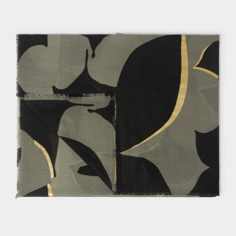 Katie Loxton Foil Print Scarf - Geometric Arch - Khaki Green/Black/Gold