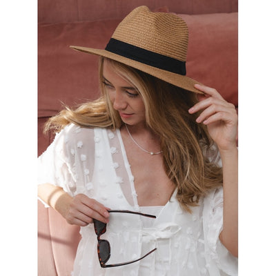 Park Lane Ibiza Natural Brown Sun Hat with Black Contrast Band