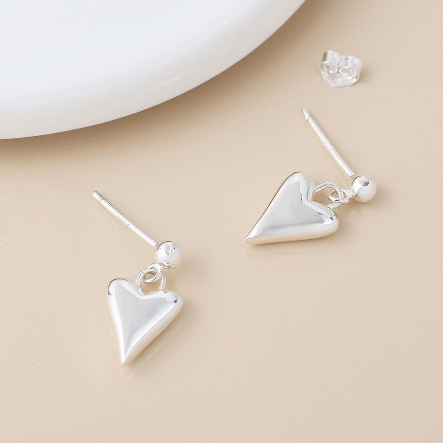 POM - Heart Drop - Sterling Silver Earrings