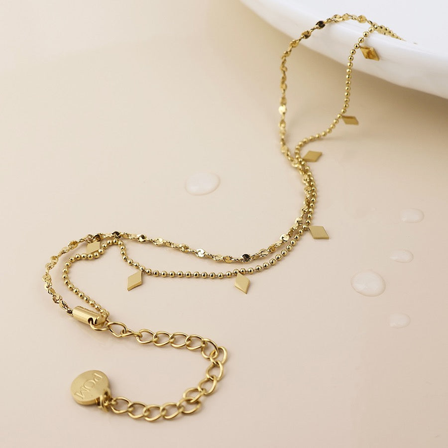 POM WATERPROOF Gold Plated Layered Chains with Diamond Mini Charms Bracelet