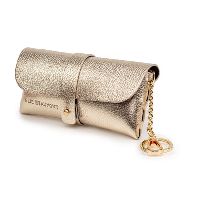 Elie Beaumont Designer Leather Glasses Case - Metallic Gold