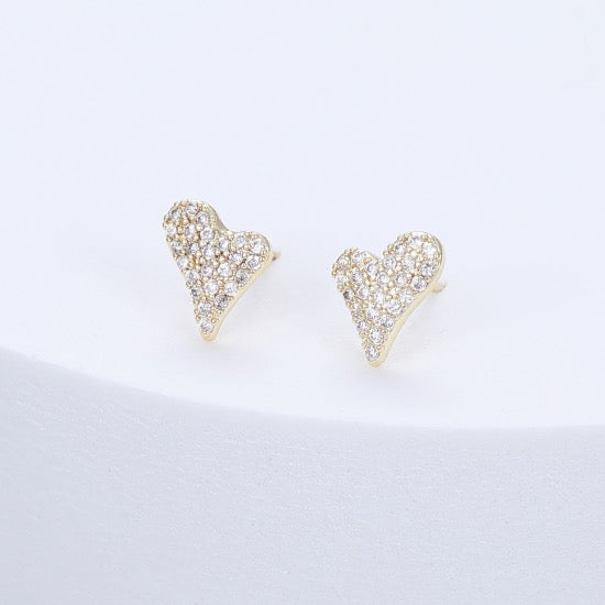 Gracee Jewellery Pave Crystal Shaped Heart Stud Earrings - Gold Plated