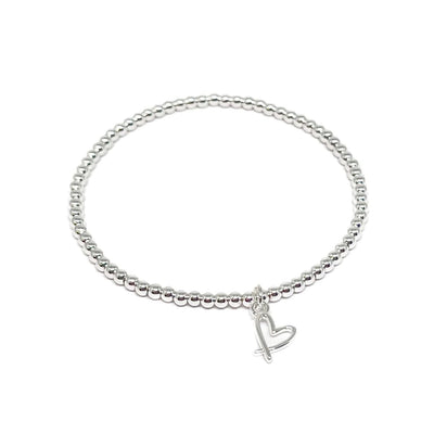 Cora Heart Charm Stretch Bracelet - Silver - Clementine Jewellery