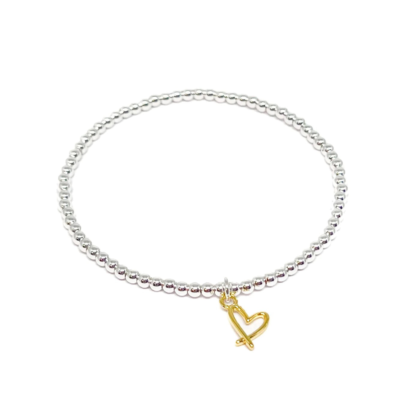 Cora Heart Charm Stretch Bracelet - Gold - Clementine Jewellery