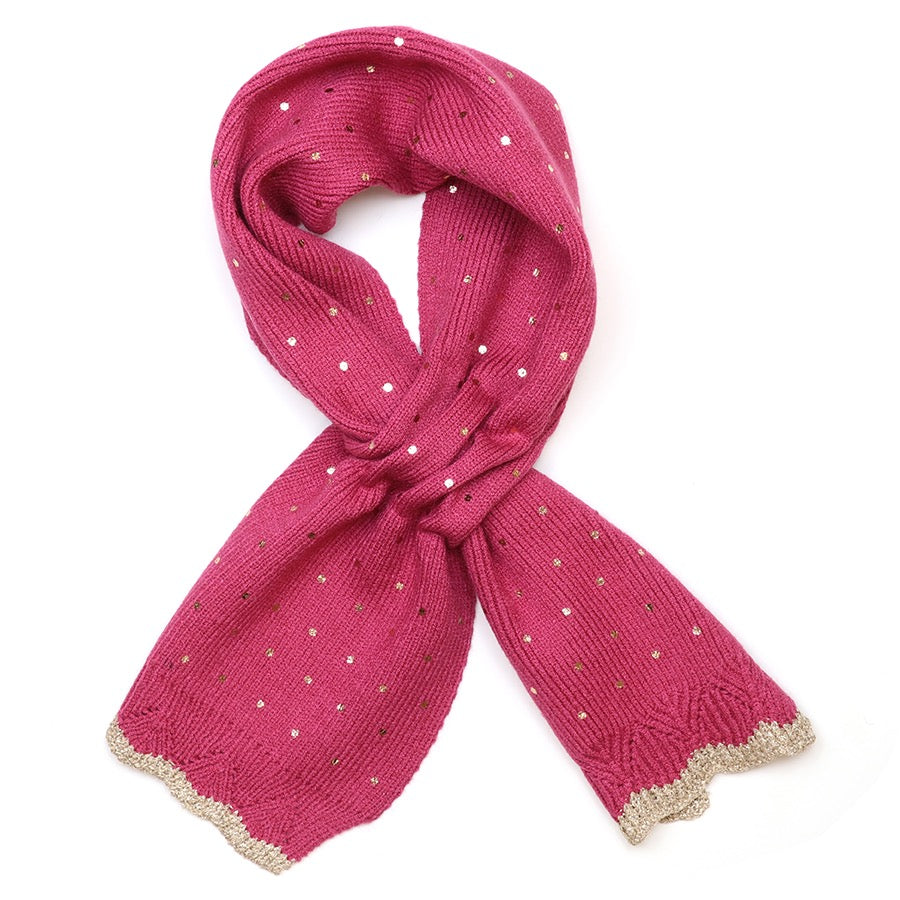 POM - Yasmin - Bright Pink Metallic Spot - Knit Pull Through Crossover Scarf