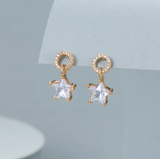 Gracee Jewellery Pave Crystal Disc with Crystal Star Charm Earrings - Gold