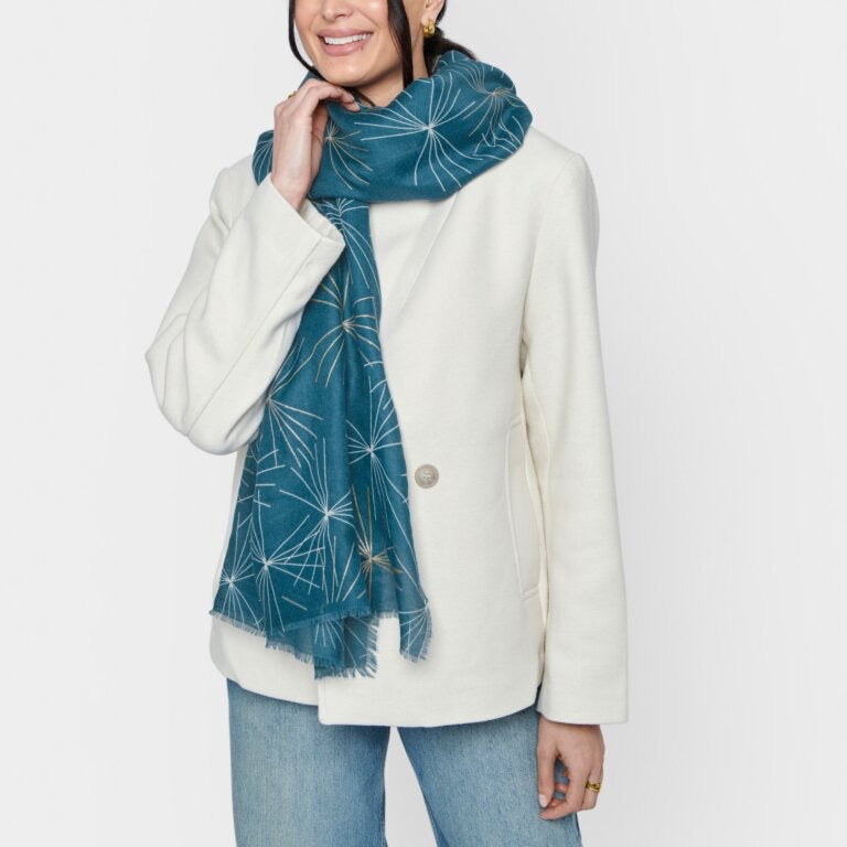 Katie Loxton Foil Print Scarf - Starburst - Teal/Off White/Gold