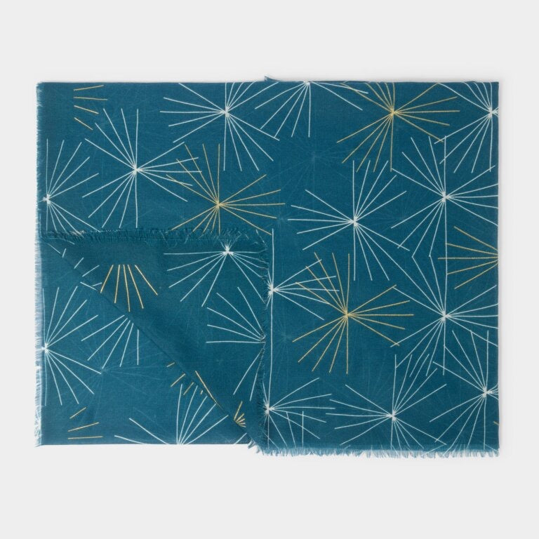 Katie Loxton Foil Print Scarf - Starburst - Teal/Off White/Gold