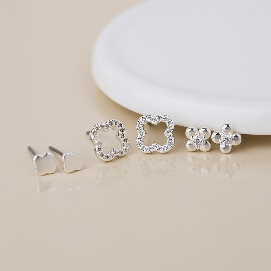 POM Silver Plated Quatrefoil Triple Stud Set