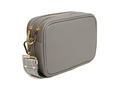 Alice Wheeler Slate Grey Soho Double Zipped Crossbody Bag with Stripe Bag Strap