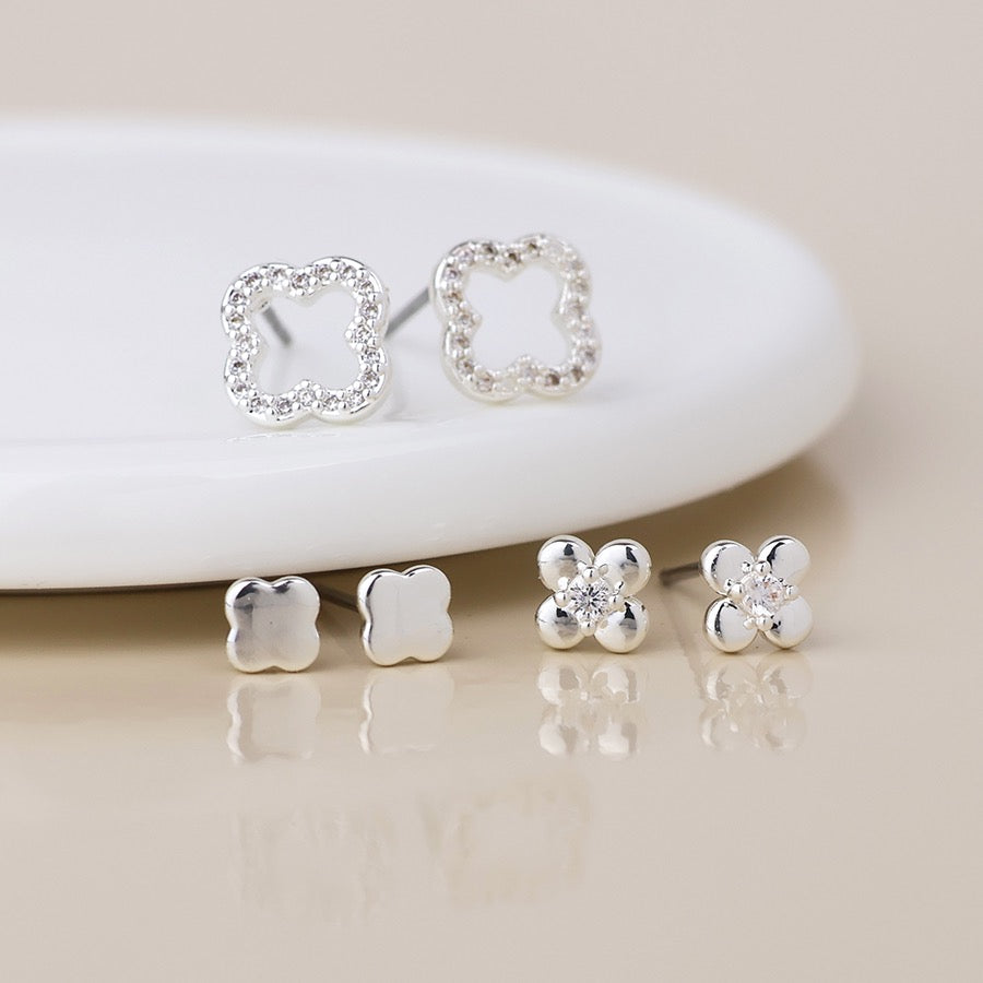 POM Silver Plated Quatrefoil Triple Stud Set