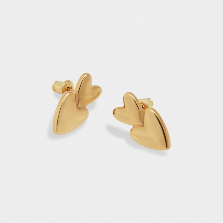 Katie Loxton Waterproof Jewellery - Eros - Double Heart Drop Stud Earrings - Gold