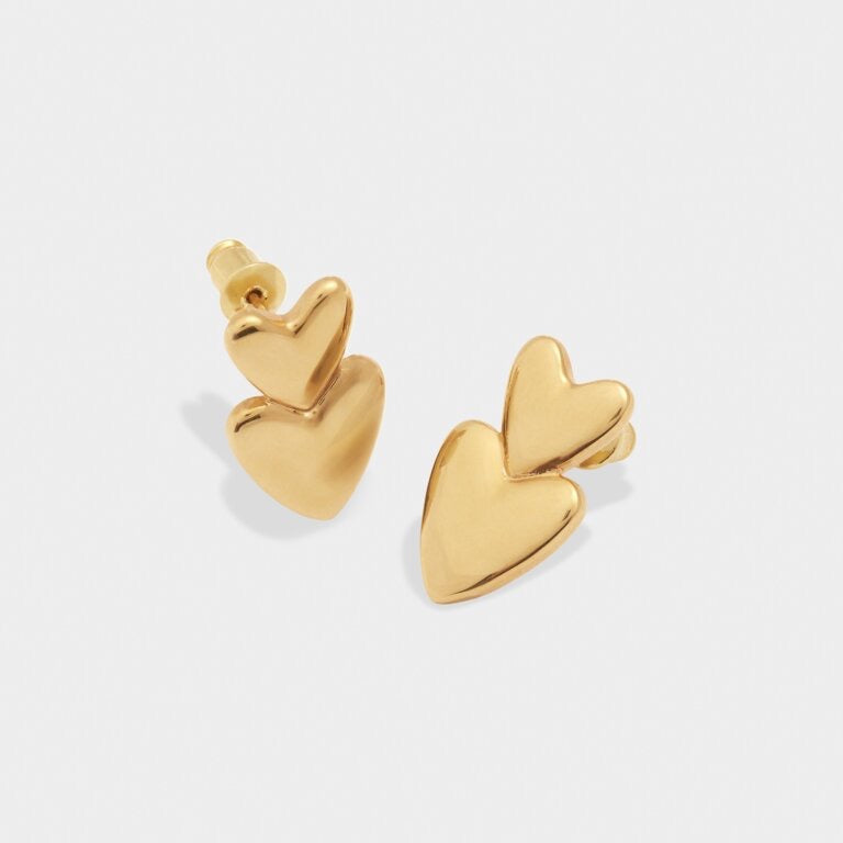 Katie Loxton Waterproof Jewellery - Eros - Double Heart Drop Stud Earrings - Gold