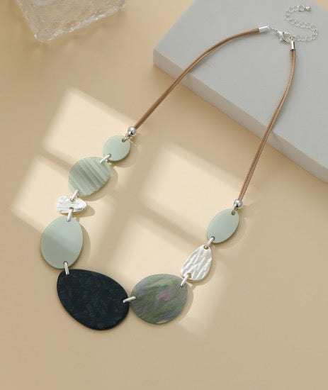 Gracee Jewellery Statement Sage Green Multi Acrylic Silver Cord Necklace