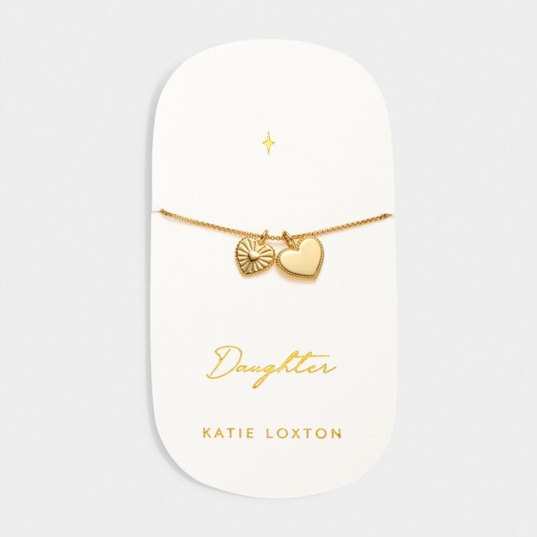 Katie Loxton Waterproof Jewellery - Daughter - Gold Double Heart Charm Chain Bracelet