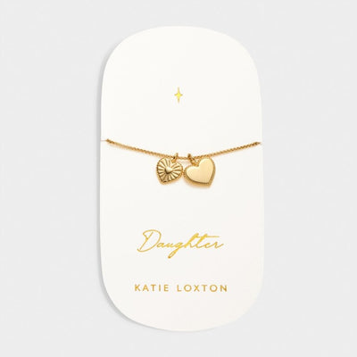 Katie Loxton Waterproof Jewellery - Daughter - Gold Double Heart Charm Chain Bracelet