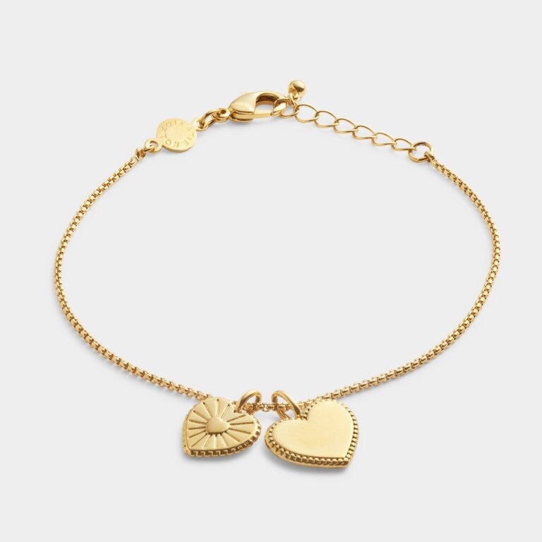 Katie Loxton Waterproof Jewellery - Daughter - Gold Double Heart Charm Chain Bracelet