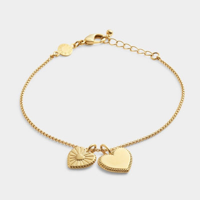 Katie Loxton Waterproof Jewellery - Daughter - Gold Double Heart Charm Chain Bracelet