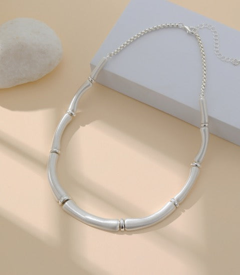 Gracee Jewellery Matt Textured Silver Bamboo Style Necklace