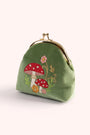 Powder Toadstools Velvet Vintage Clasp Top Coin Purse - Green