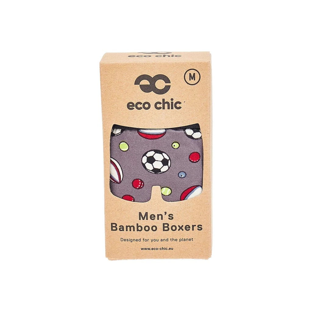 Eco Chic MENS Bamboo Boxers - Sports Balls - Grey