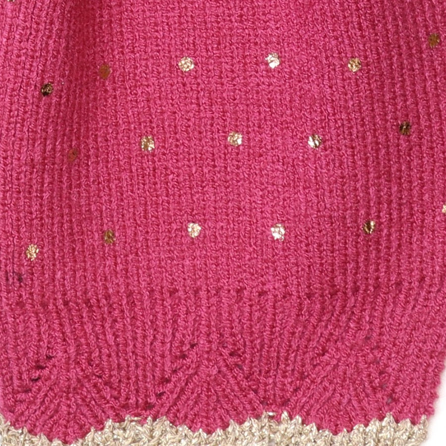 POM - Yasmin - Bright Pink Metallic Spot - Knit Pull Through Crossover Scarf