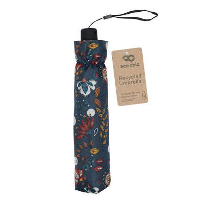 Eco Chic Foldable Mini Umbrella Forest Flowers - Navy