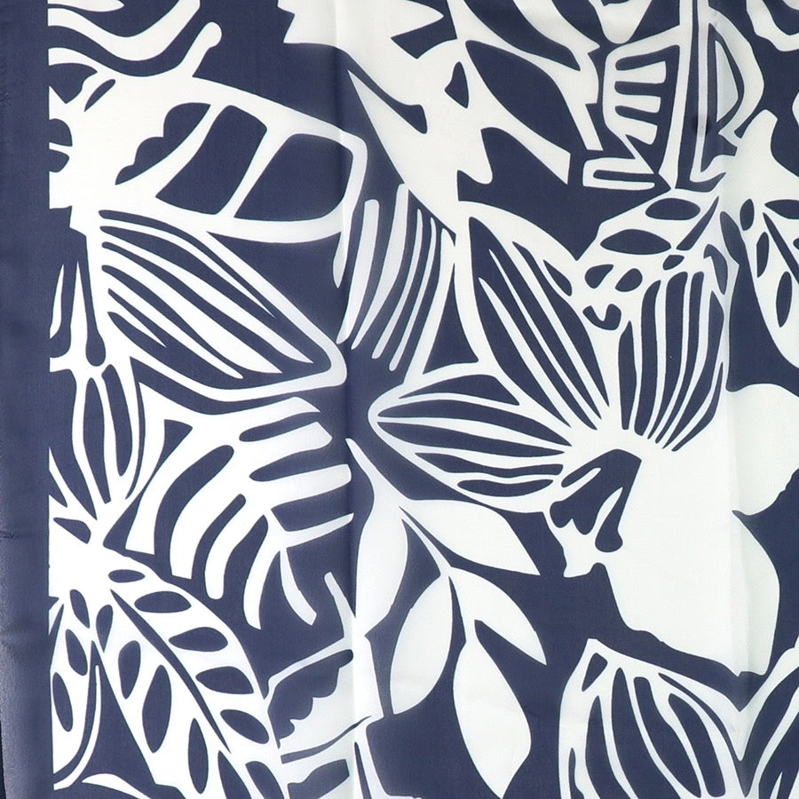 POM Navy &amp; White Abstract Tropical Print Silky Scarf