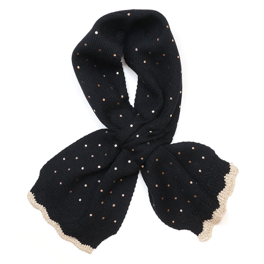 POM - Yasmin - Black Metallic Spot - Knit Pull Through Crossover Scarf