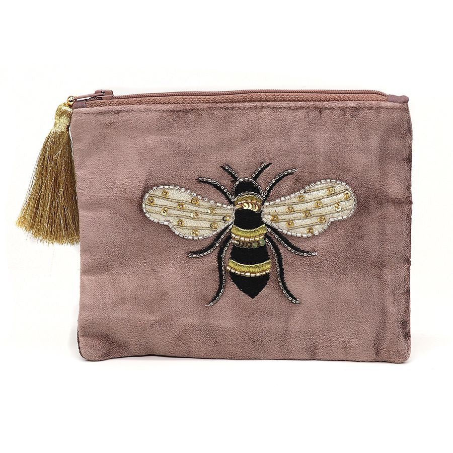 POM Mink Bee Velvet Embroidered Tassel Pouch