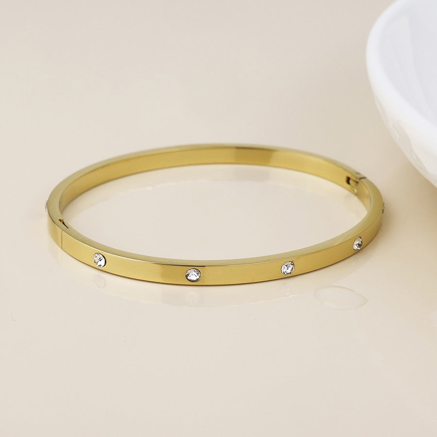 POM WATERPROOF - Gold Plated Stainless Steel Crystal Set Bangle