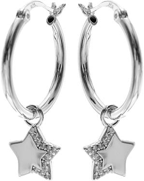 Kali Ma CZ Star Charm Drop Hoop Earrings - Sterling 925 Silver