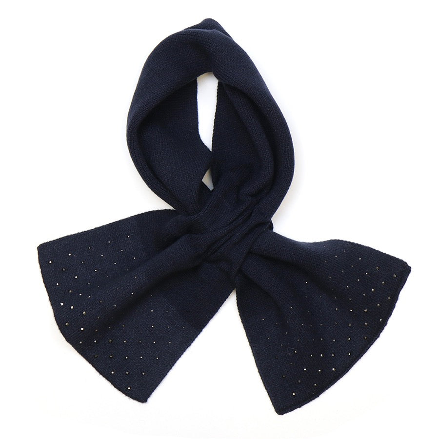POM Deep Navy Pull Through Crossover Scarf With Studded Diamanté