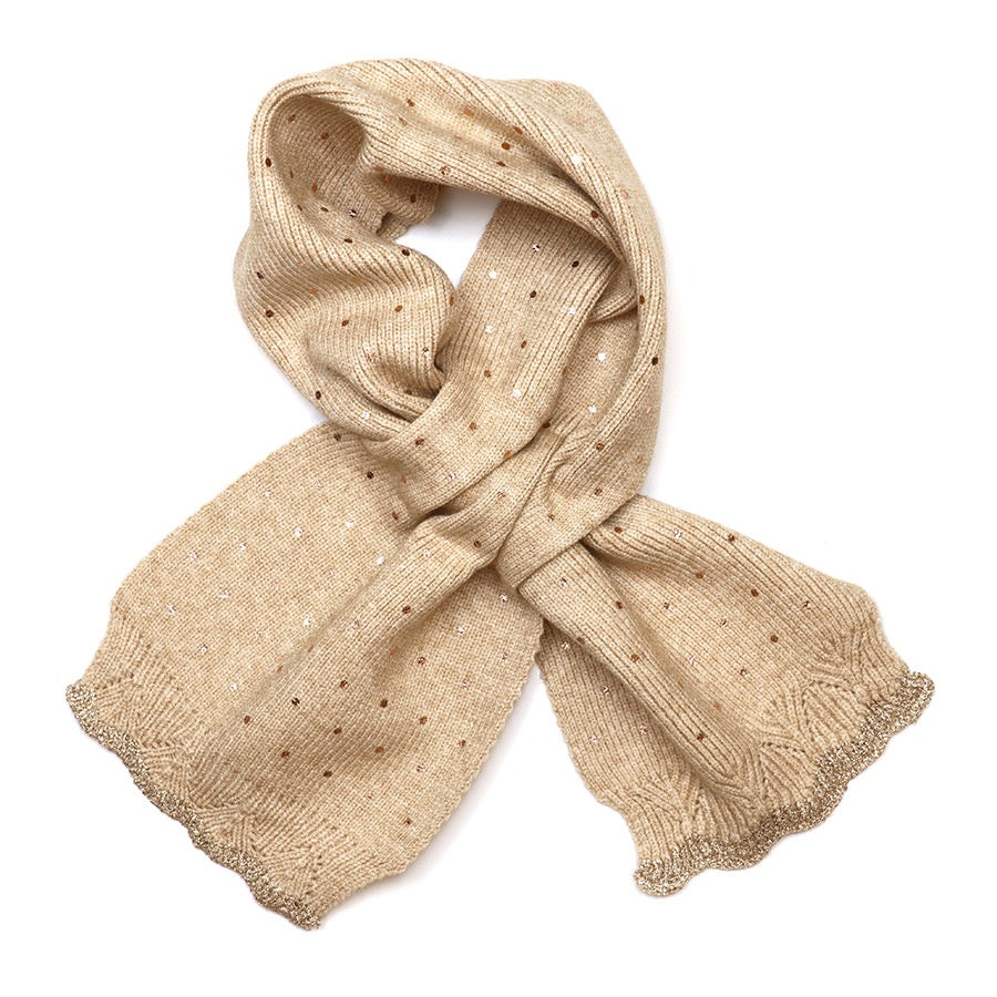 POM - Yasmin - Champagne Beige Metallic Spot - Knit Pull Through Crossover Scarf