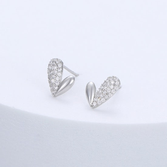 Gracee Jewellery Pave Crystal Shaped Heart Stud Earrings - Silver