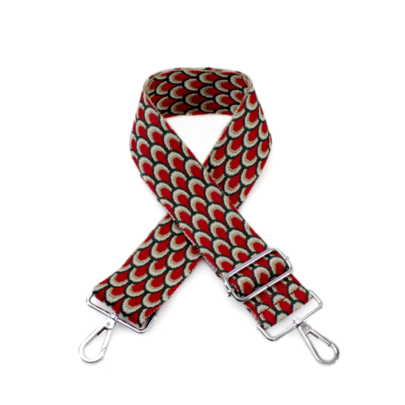 Red Dragon Print Glitter Bag Strap - Red with Silver Fittings